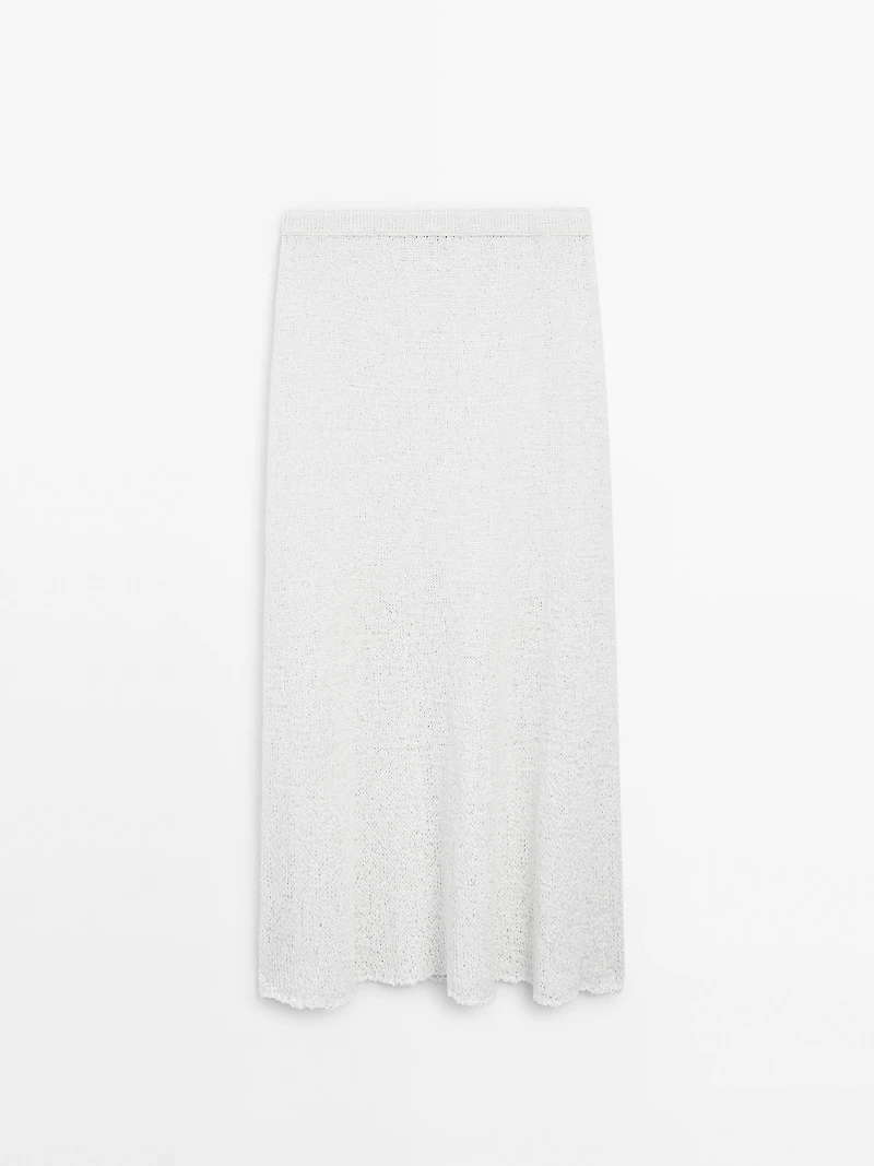 Cotton blend knit midi skirt