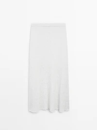 Cotton blend knit midi skirt