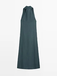 Linen blend midi dress with V-neckline