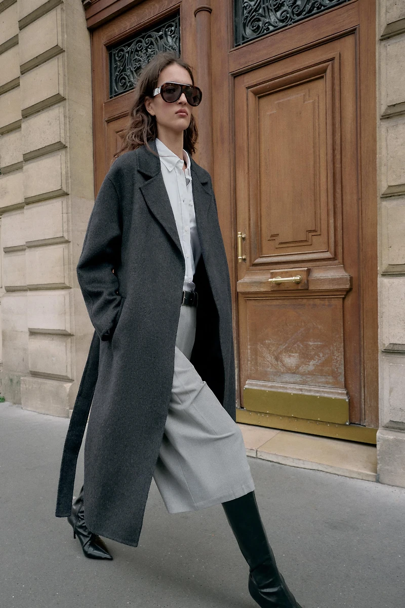 LONG WOOL COAT WITH BELT