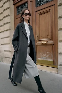 LONG WOOL COAT WITH BELT