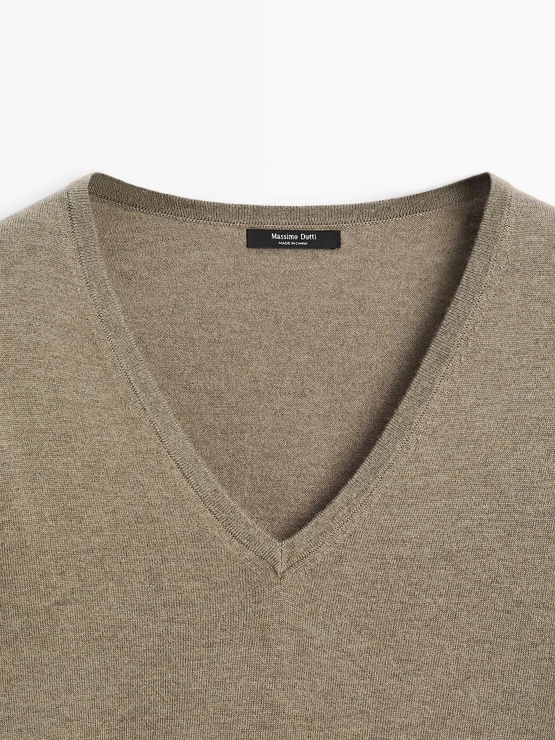 Wool blend V-neck knit sweater