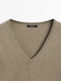 Wool blend V-neck knit sweater
