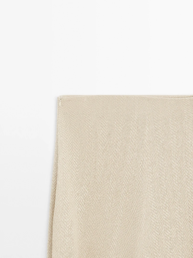 Long herringbone cotton blend skirt