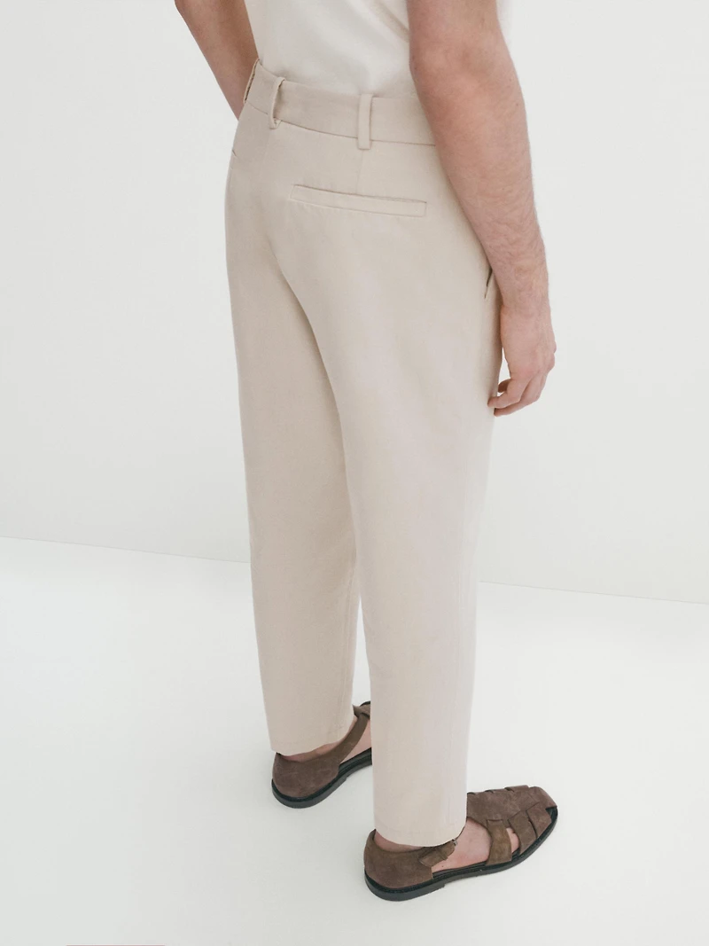 Cotton blend slim fit trousers