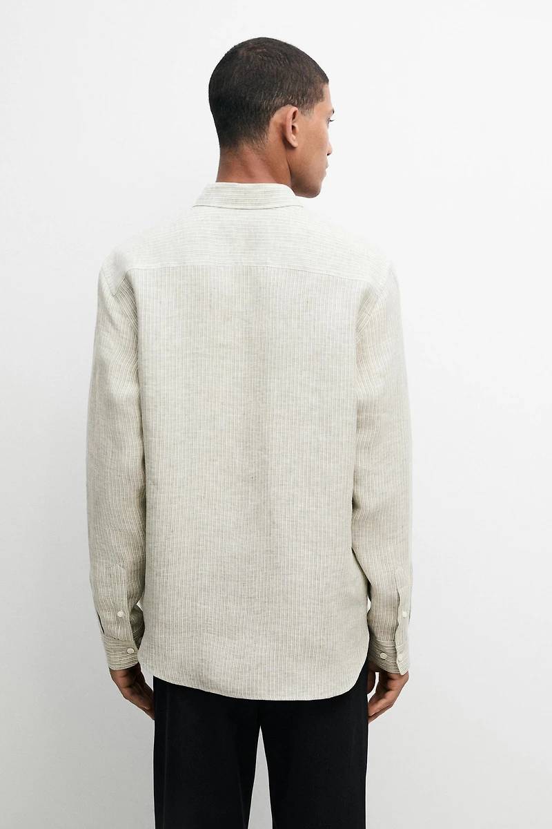 100% linen regular fit striped shirt