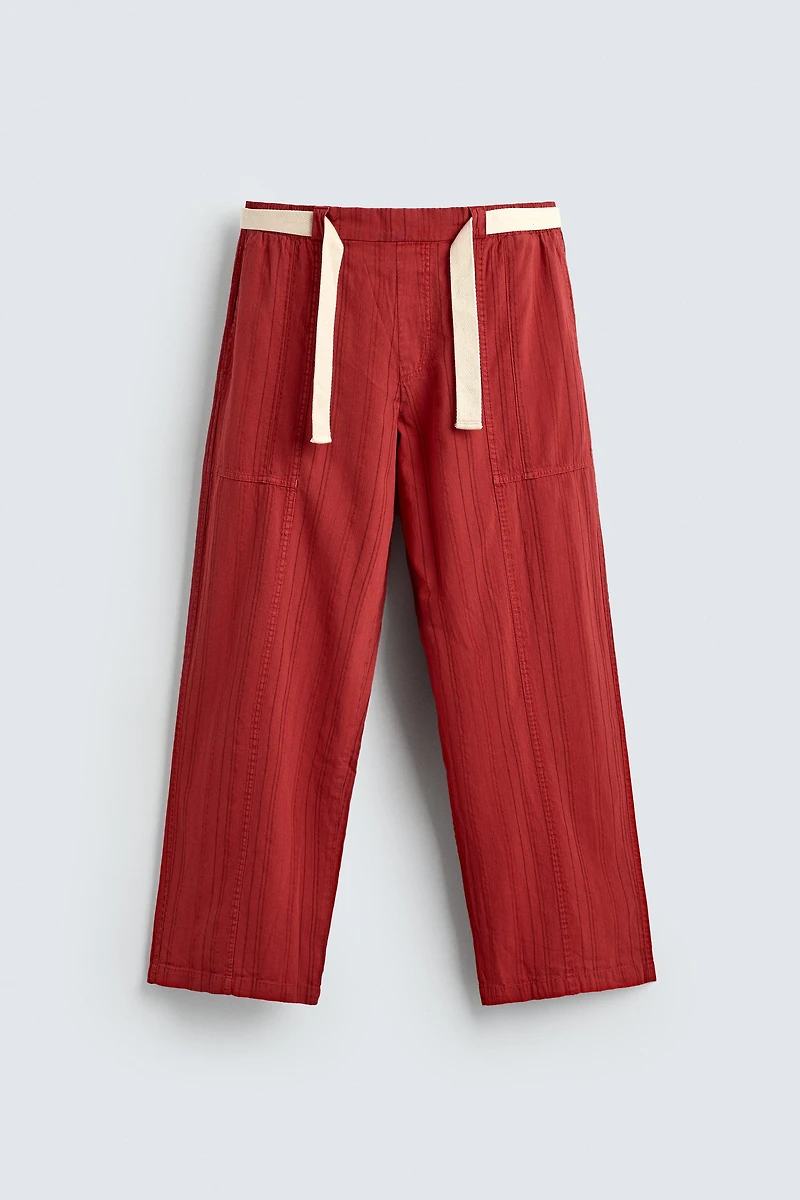 RELAXED FIT STRIPED TEXTURED PANTS