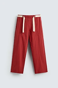 RELAXED FIT STRIPED TEXTURED PANTS