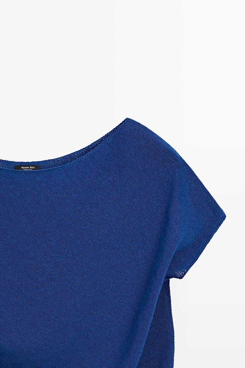 Asymmetric short sleeve linen T-shirt