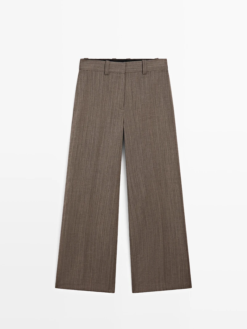 Pantalon droit à chevrons 100 % laine