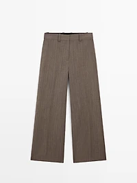 Pantalon droit à chevrons 100 % laine