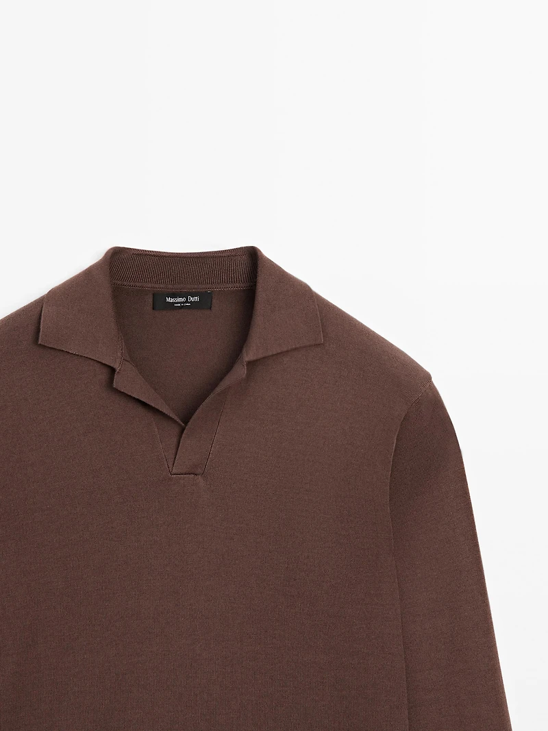 Pull polo en maille de coton et soie mélangés