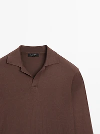 Pull polo en maille de coton et soie mélangés