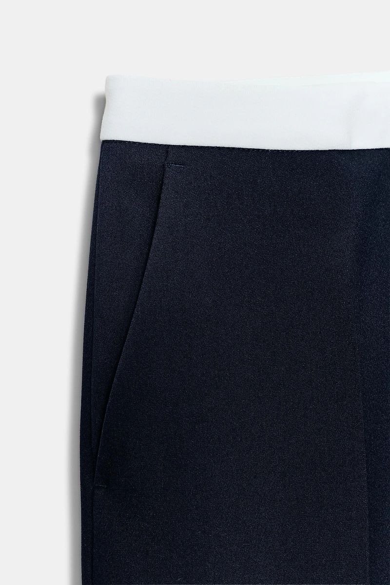 CONTRAST WAIST STRAIGHT LEG PANTS