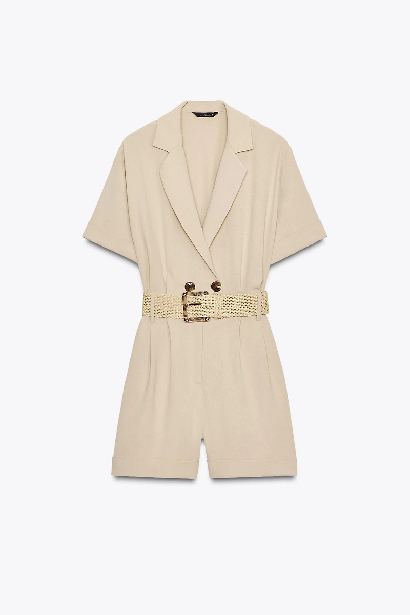 BELTED SHORT SLEEVE JUMPSUIT
