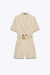 BELTED SHORT SLEEVE JUMPSUIT