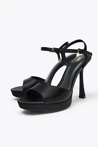 SATIN-EFFECT HEELED SANDALS