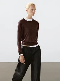 100% linen knit crew neck sweater