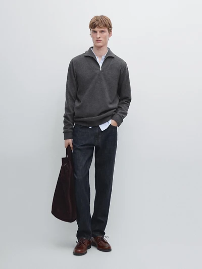 Half-zip cotton blend polo shirt