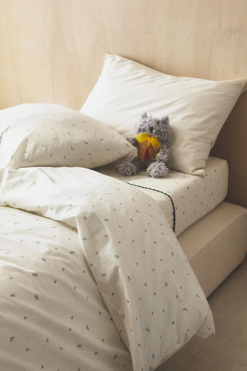 HOUSSE DE COUETTE EN COTON POUR ENFANTS À MOTIF FEUILLES ET POINTS