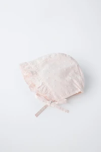 RUFFLED DOTTED MESH BONNET