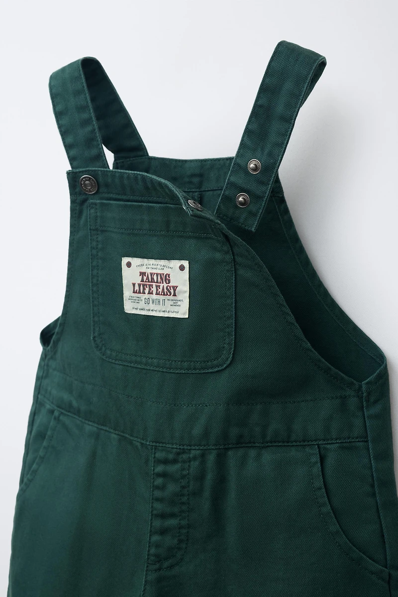 LONG STRIPED TWILL OVERALLS WITH CUFFED HEM