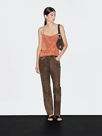 Goatskin leather trousers with suede finish