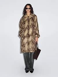 Long wool blend snakeskin print coat