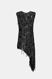 ASYMMETRIC SEQUIN MINI DRESS