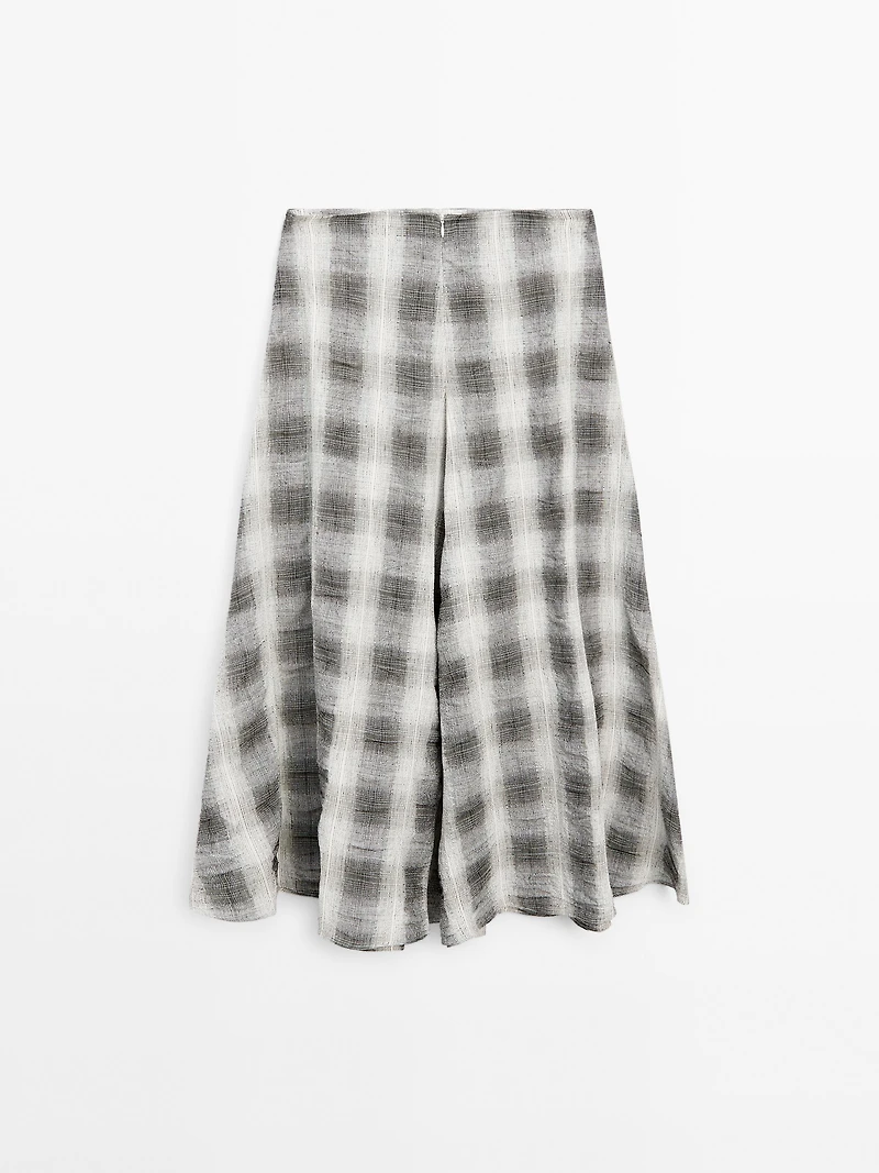 Long flared check skirt