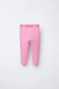 EMBOSSED TEXT RIBBED THERMAL LEGGINGS