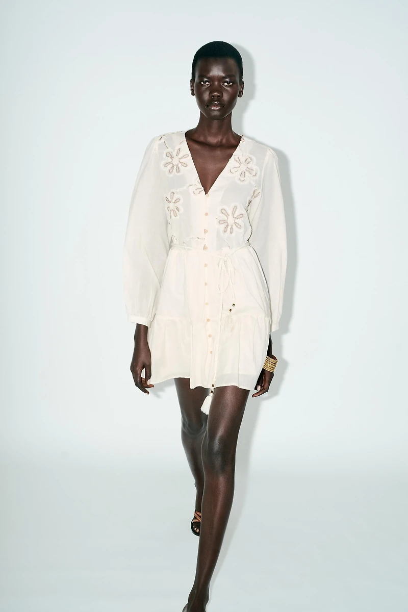 EMBROIDERED TEXTURED DRESS