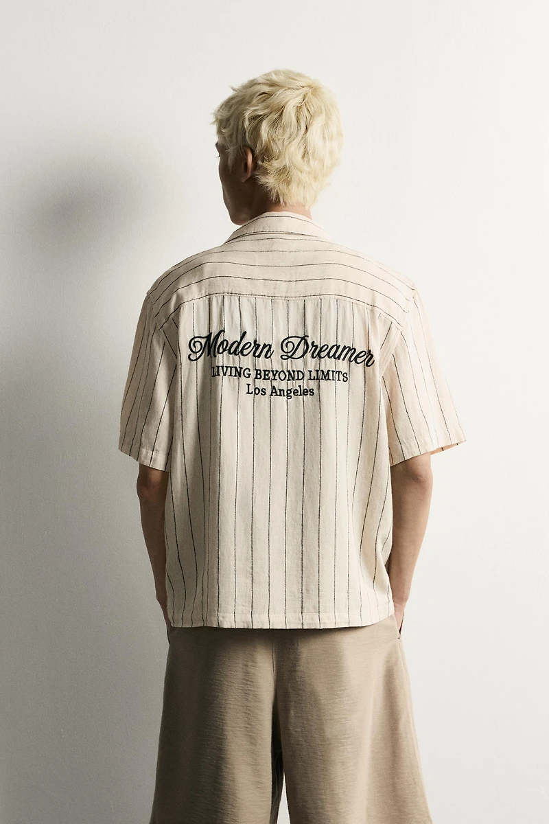 RELAXED FIT EMBROIDERED STRIPE SHIRT