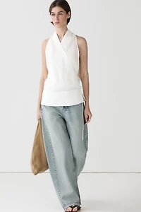 100% linen surplice top with corset belt detail