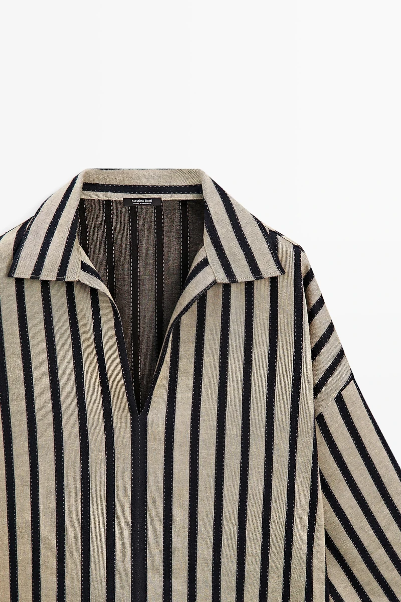 Oversize striped linen blend blouse