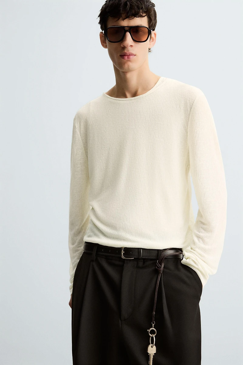 SEMI-SHEER TEXTURED T-SHIRT