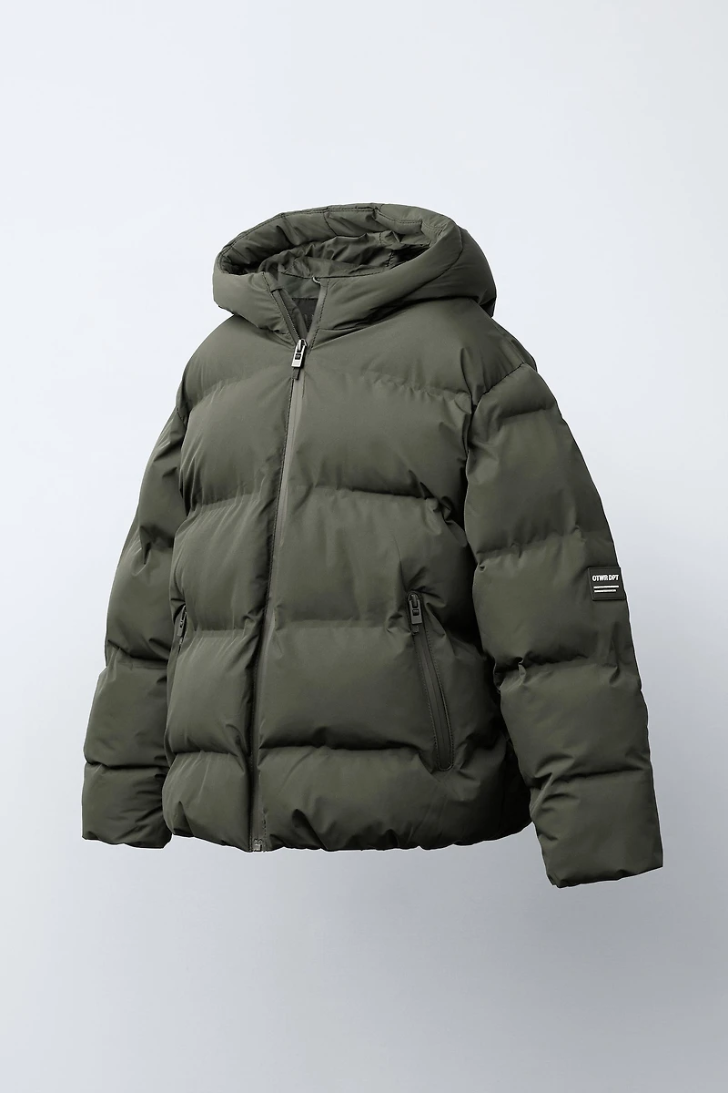 WATER REPELLENT PUFFER COAT WITH LABEL