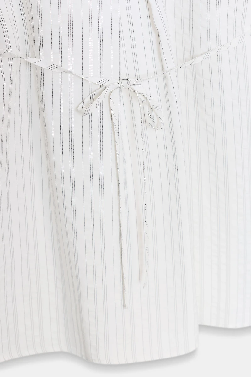 LONG STRIPED BELTED SHIRT