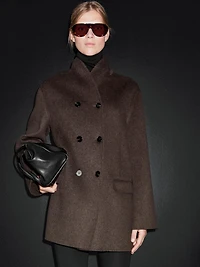 Wool blend coat with tuxedo collar