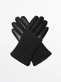 Gants bi-matière en cuir nappa et maille