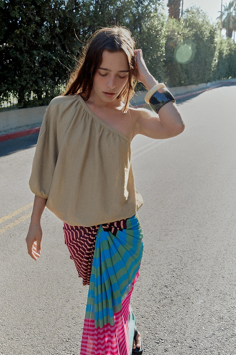 DRAPED STRIPED PAREO SKIRT