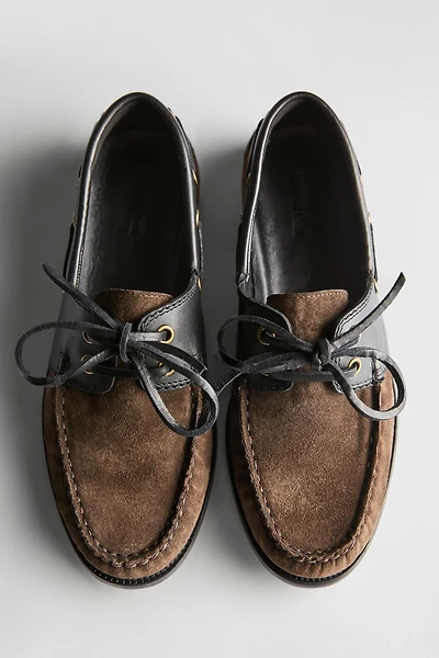 Contrast leather deck shoes