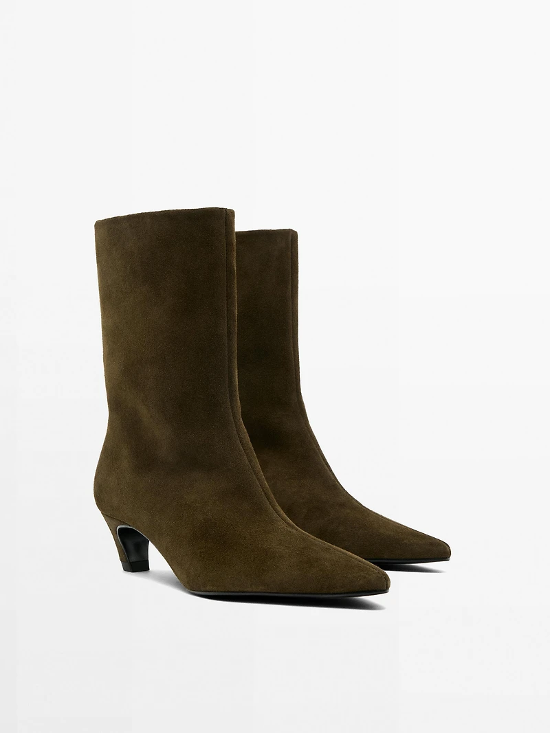 Split suede heeled ankle boots