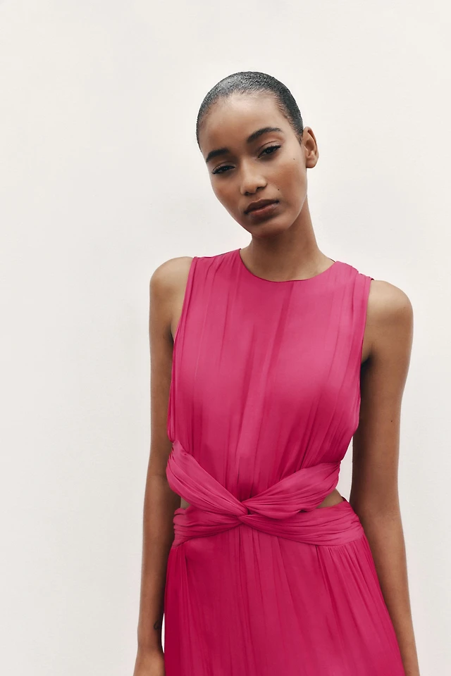 Zara SATIN EFFECT CUT OUT MIDI DRESS | Place Rosemre