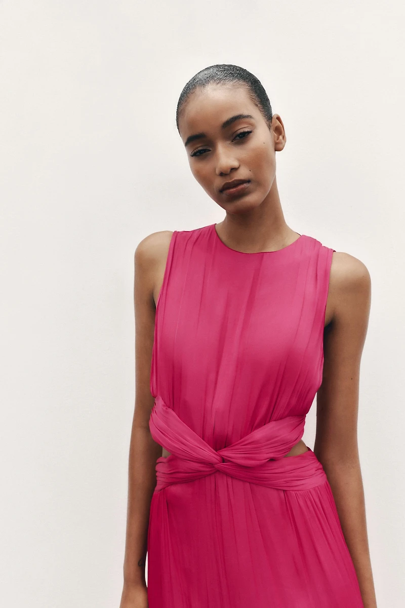 SATIN EFFECT CUT OUT MIDI DRESS