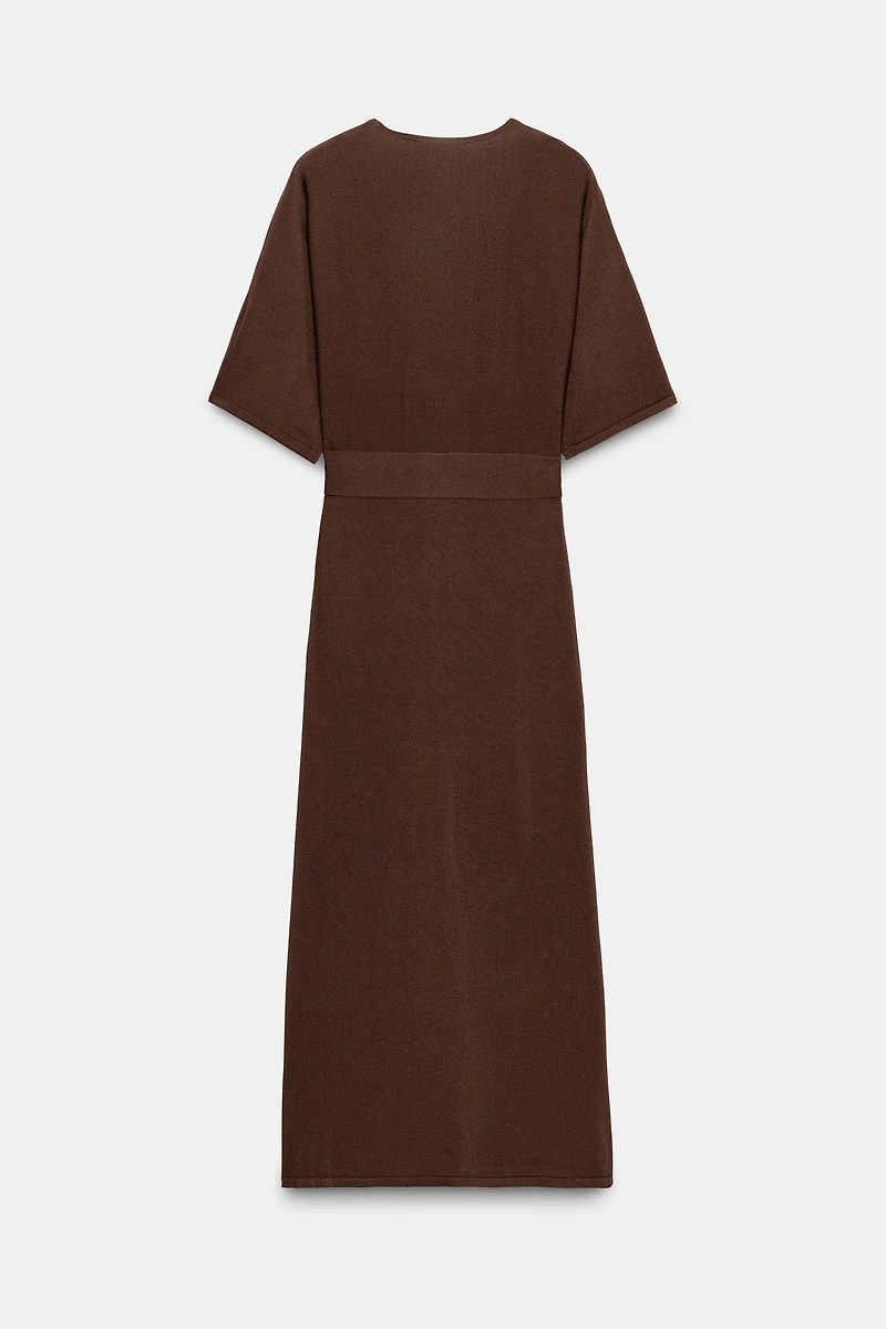 BELTED KNIT MIDI DRESS