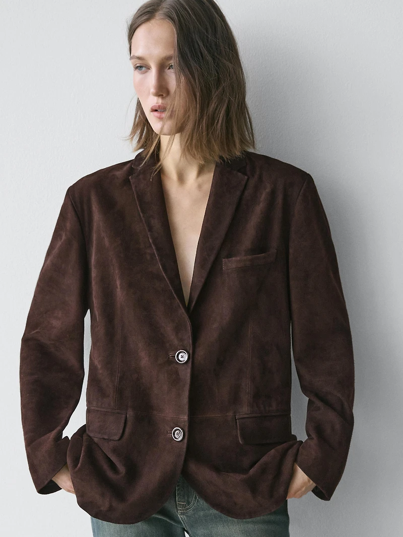 Blazer en cuir effet daim