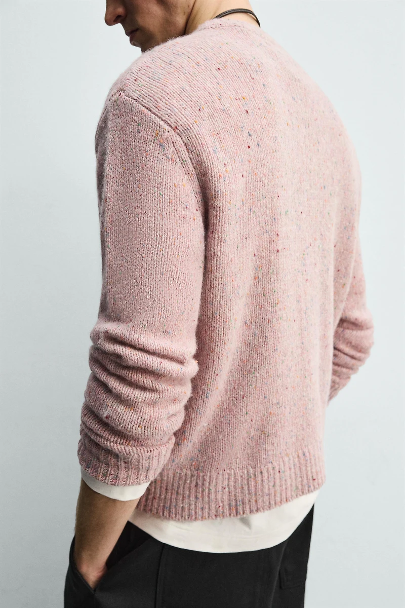 WOOL BLEND FLECKED CARDIGAN
