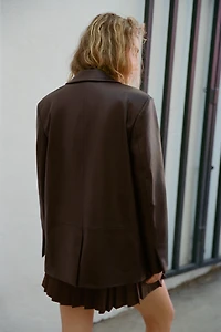 FAUX LEATHER STRAIGHT FIT BLAZER