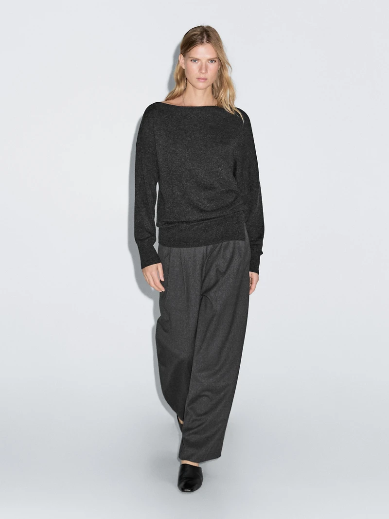 Wool blend trousers with elasticated waistband